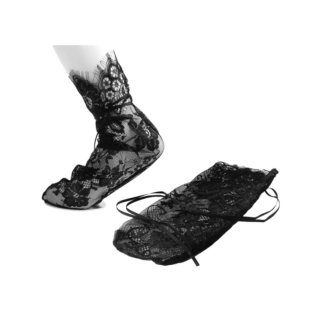 TUK Shoes T.U.K. Ankle Sock Black Lace Ribbon Tie Womens