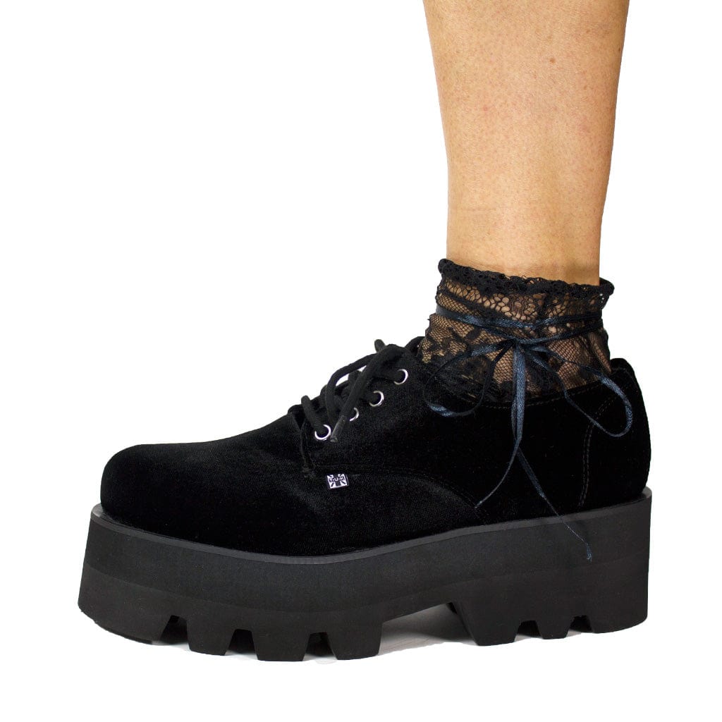 TUK Shoes T.U.K. Ankle Sock Black Lace Ribbon Tie Womens