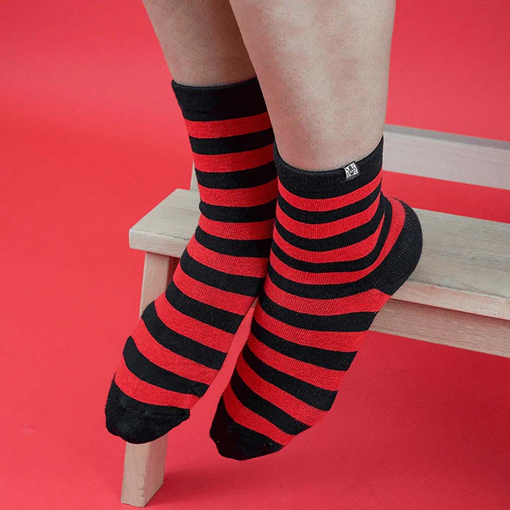 TUK Shoes Ankle Sock Red & Black Stripe Womens