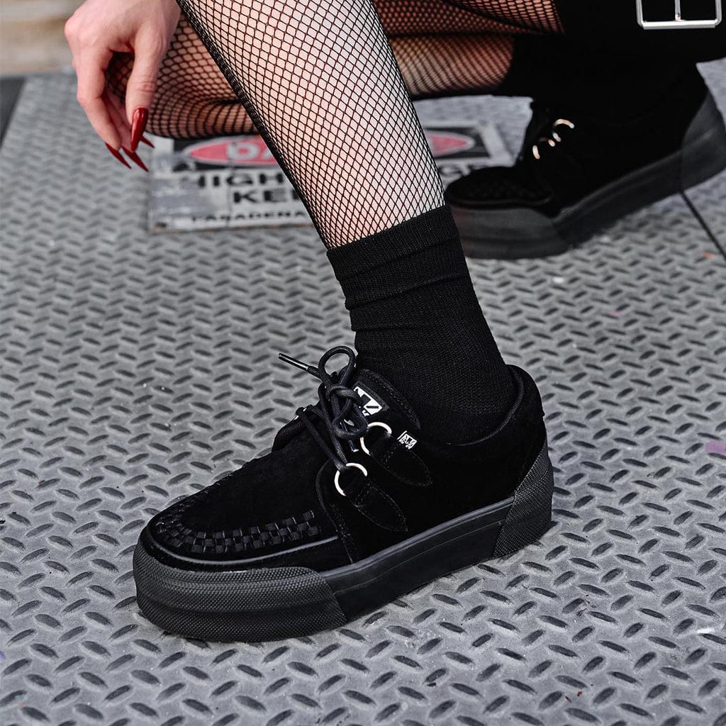 TUK Shoes Creeper Sneaker Stacked Black Suede