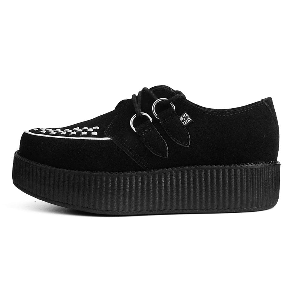 TUK Shoes Viva Hi Sole Creeper Black Suede White Interlace