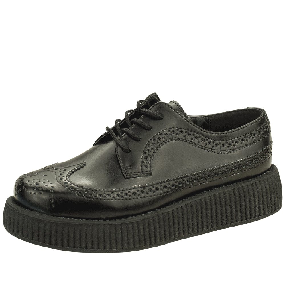 TUK Shoes Viva Lo Sole Creeper Black Wingtip Brogue Leather