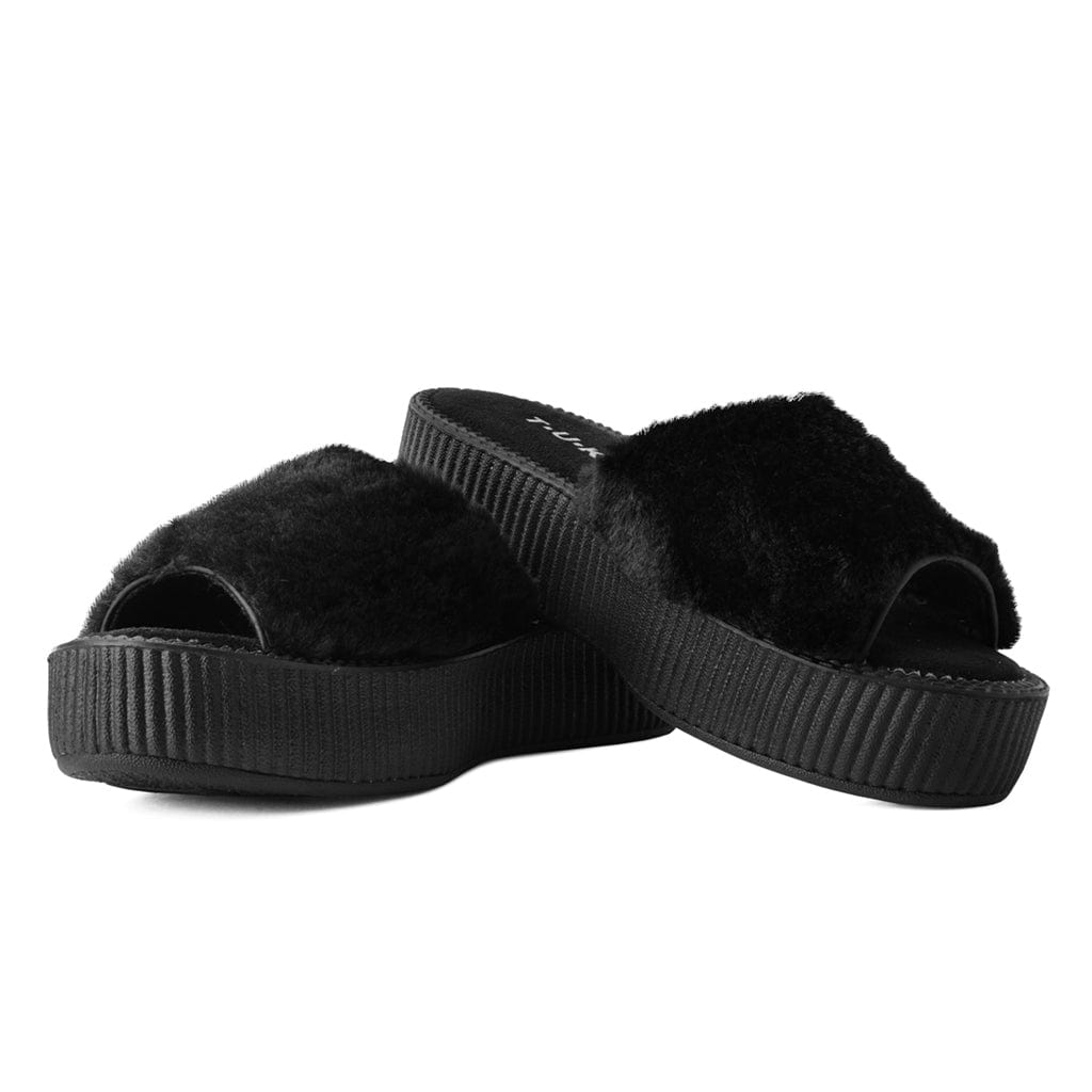 TUK Shoes Viva Mondo Slide Sandal Black Fuzzy Fur