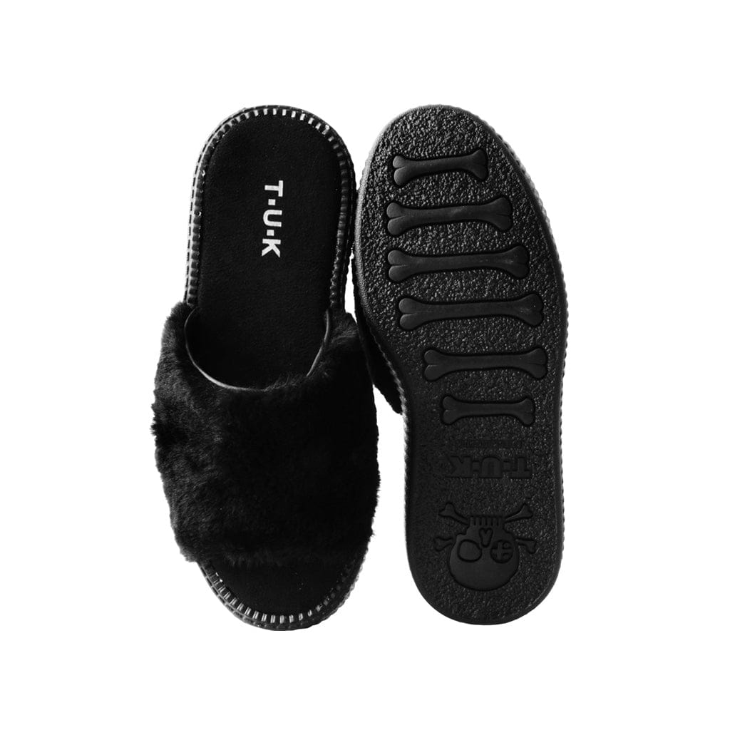 TUK Shoes Viva Mondo Slide Sandal Black Fuzzy Fur