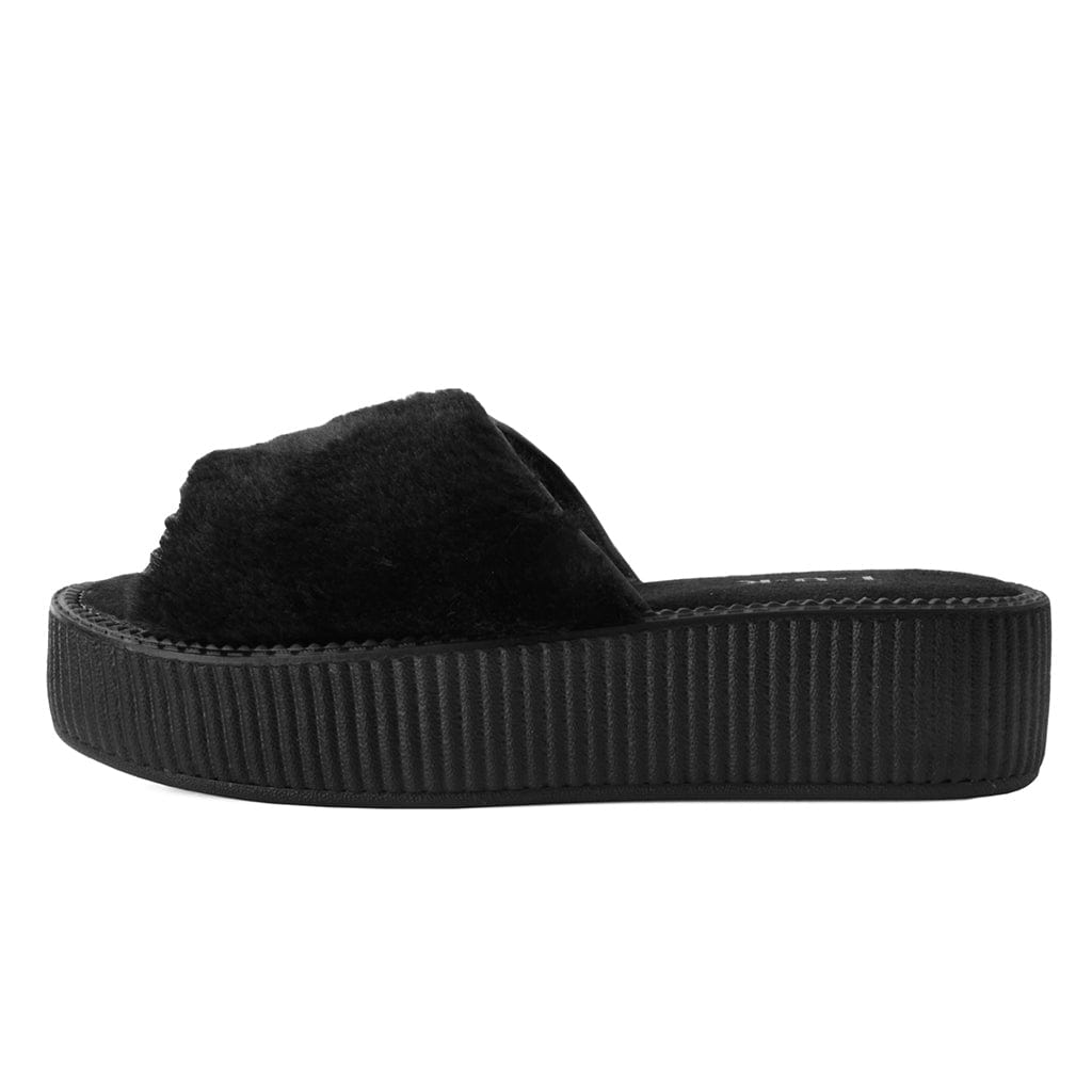 TUK Shoes Viva Mondo Slide Sandal Black Fuzzy Fur