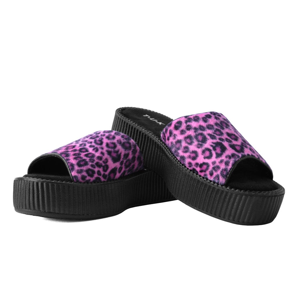 TUK Shoes Viva Mondo Slide Sandal Pink Leopard Fur