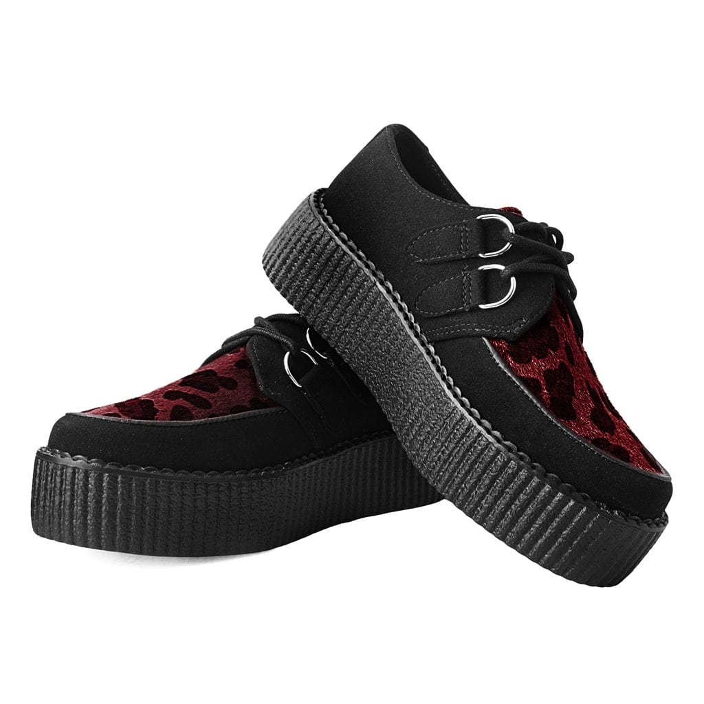 TUK Shoes Viva High Creeper Black Vegan Suede Black & Burgundy Leopard