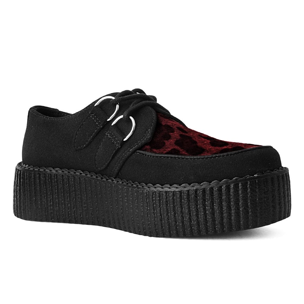TUK Shoes Viva High Creeper Black Vegan Suede Black & Burgundy Leopard