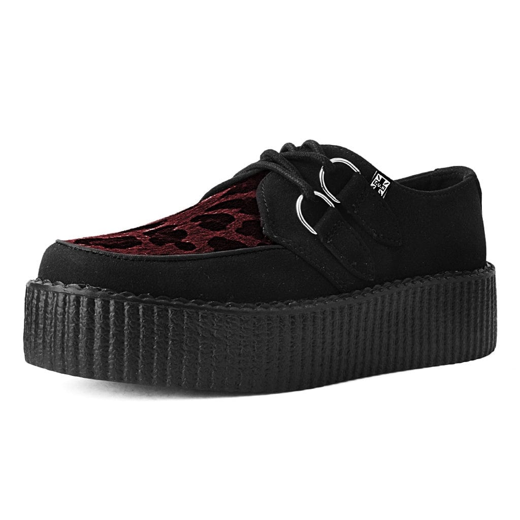 TUK Shoes Viva High Creeper Black Vegan Suede Black & Burgundy Leopard