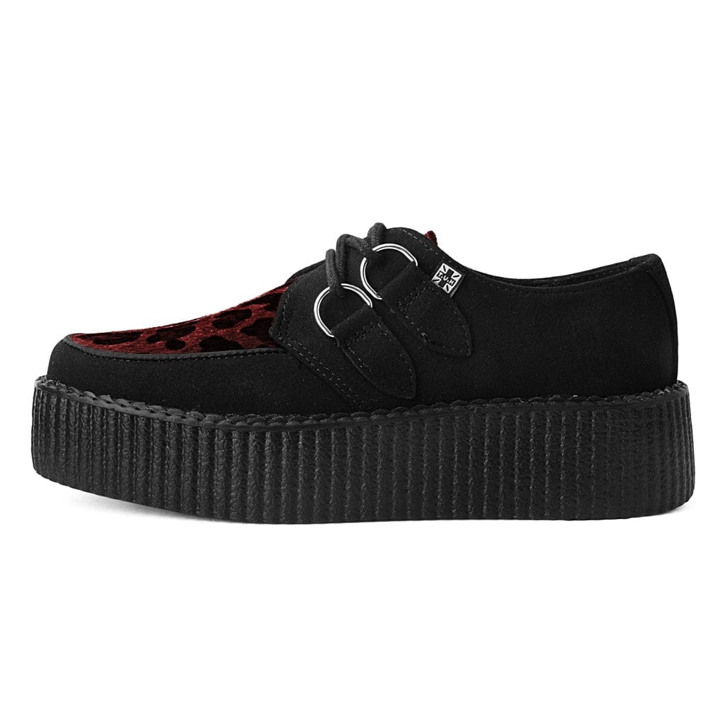 TUK Shoes Viva High Creeper Black Vegan Suede Black & Burgundy Leopard