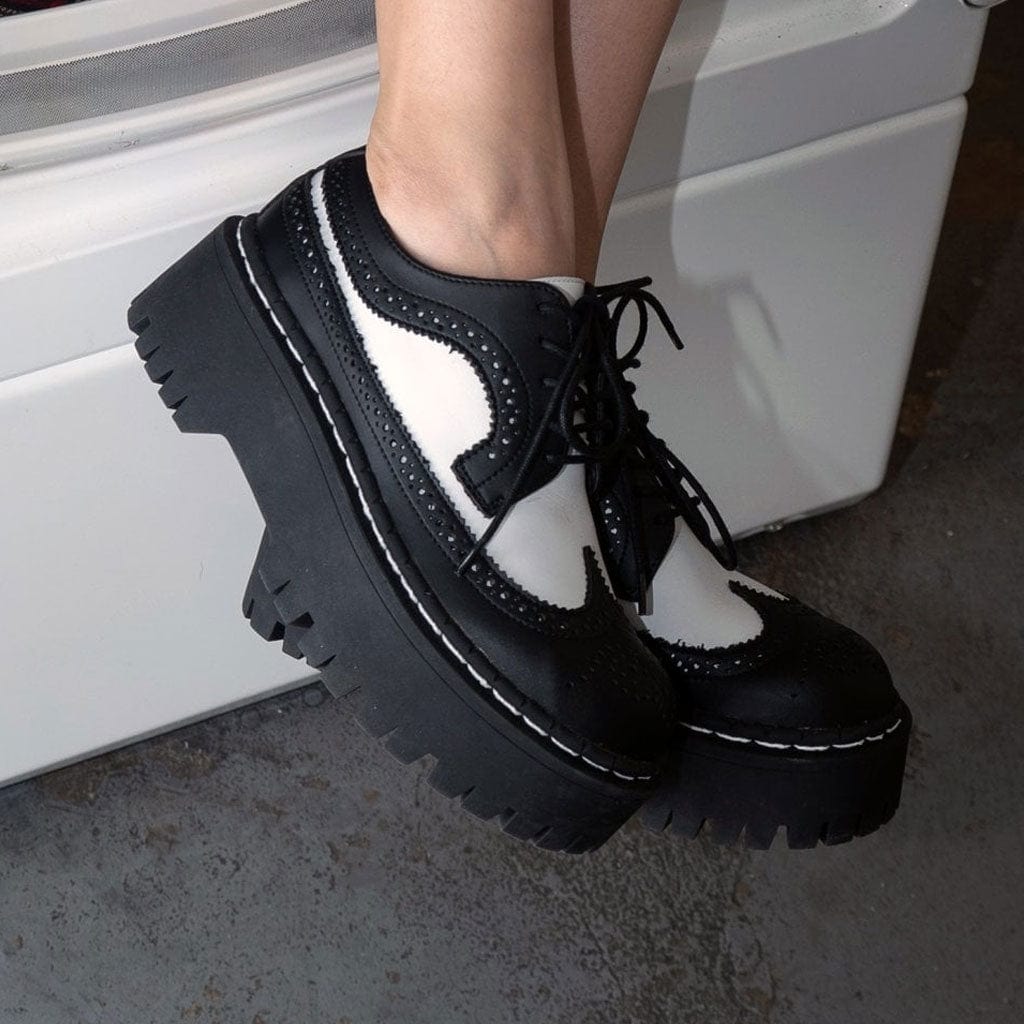 TUK Shoes Double Decker Brogue Lace Up Black & White TUKskin™