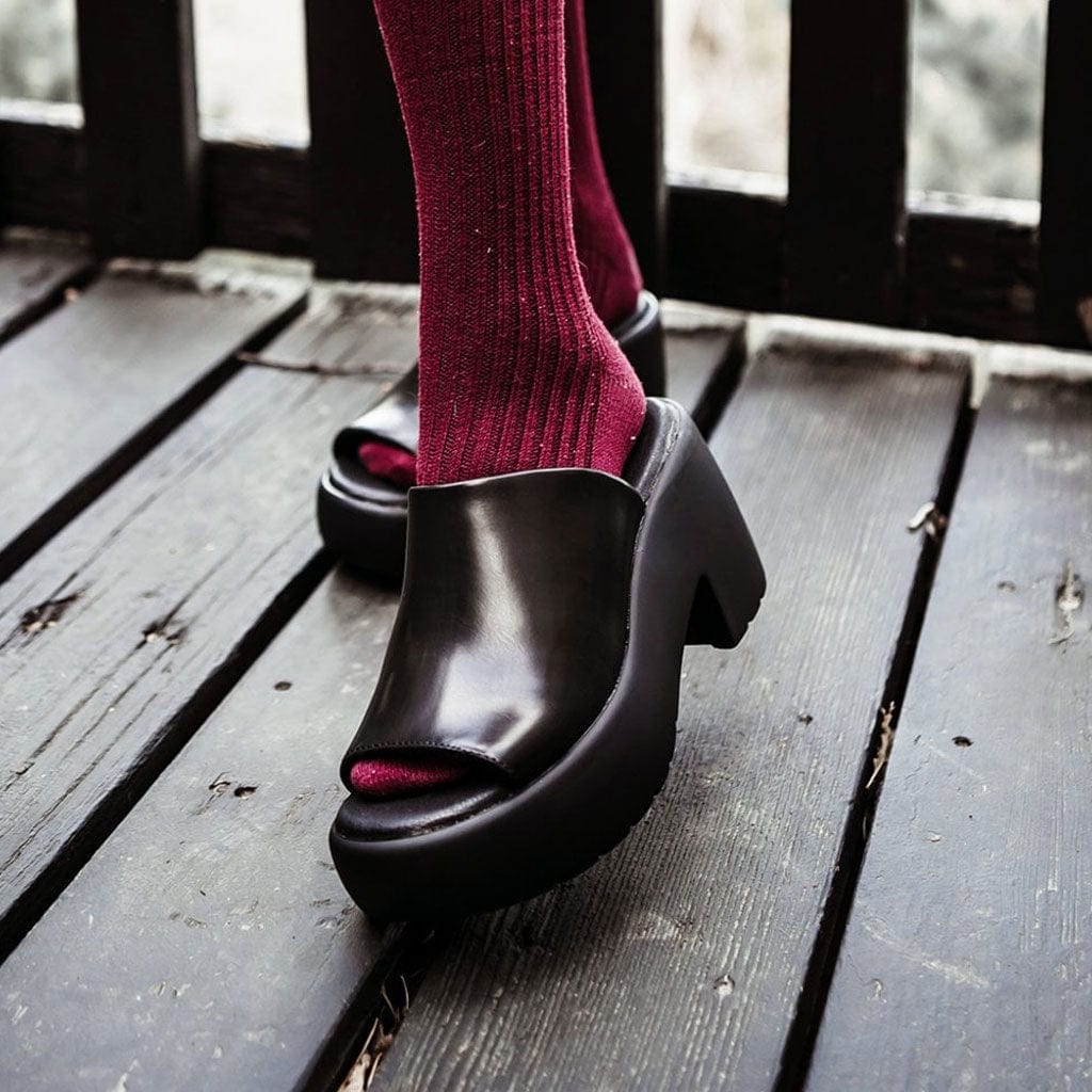 TUK Shoes Bubble Heel Mule Platform Sandal Black Vegan Leather