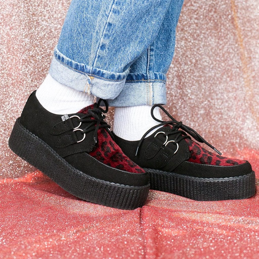 TUK Shoes Viva High Creeper Black Vegan Suede Black & Burgundy Leopard