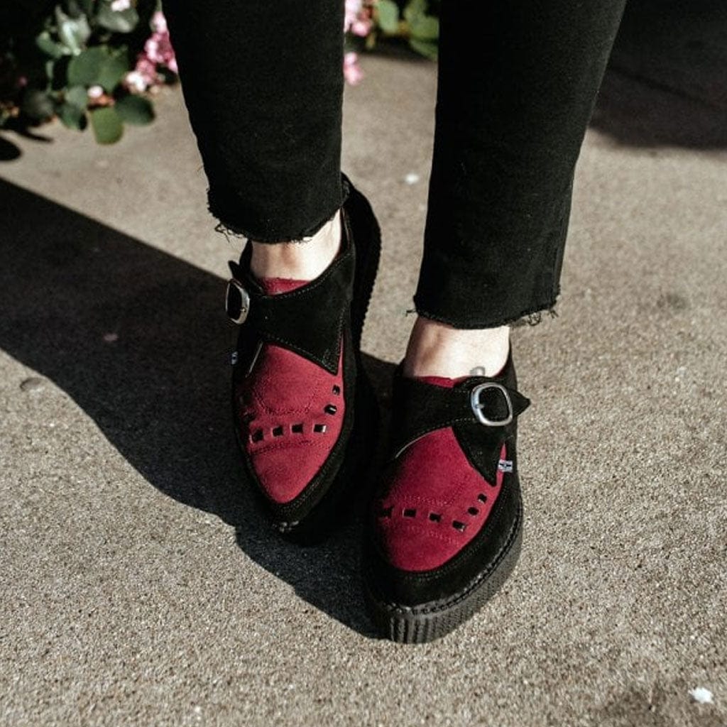 TUK Shoes Pointed Creeper Black & Burgundy Suede