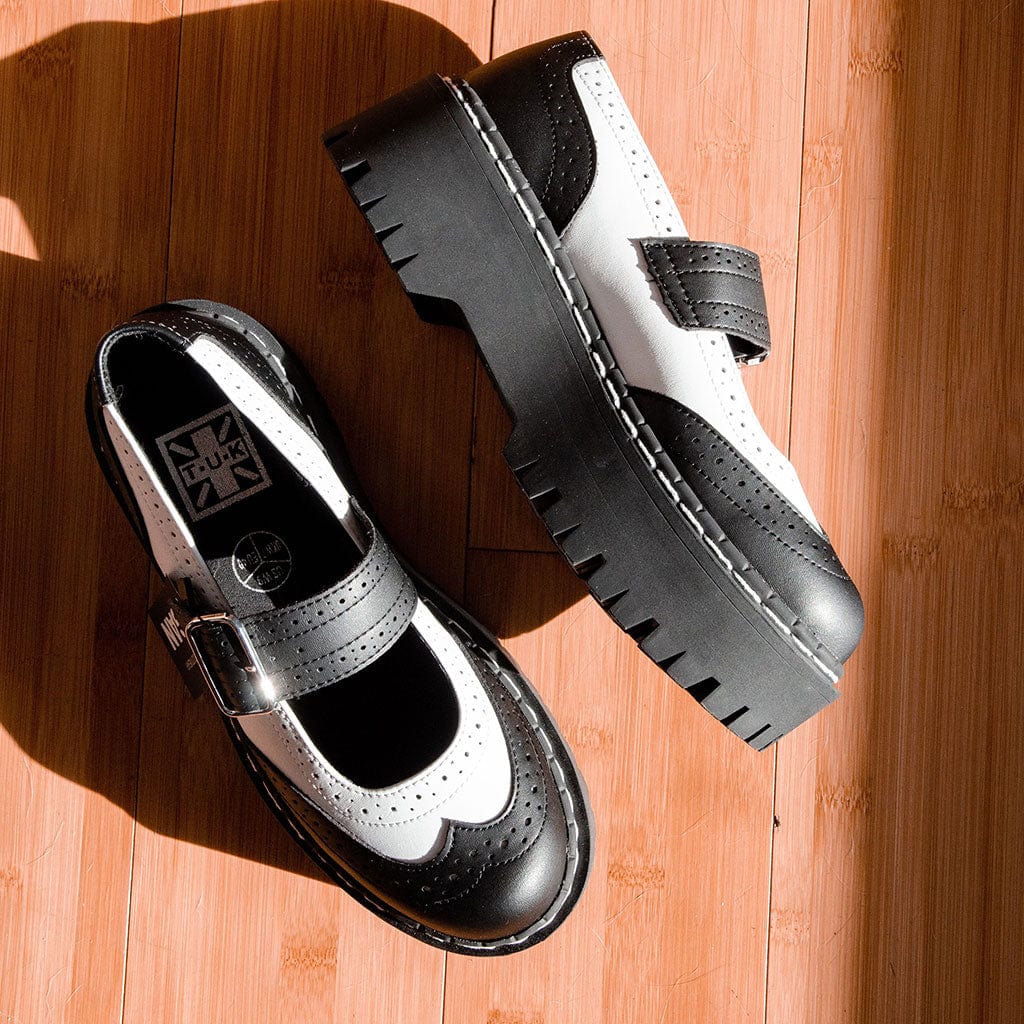 TUK Shoes Double Decker Mary Jane Black & White Vegan TUKskin™