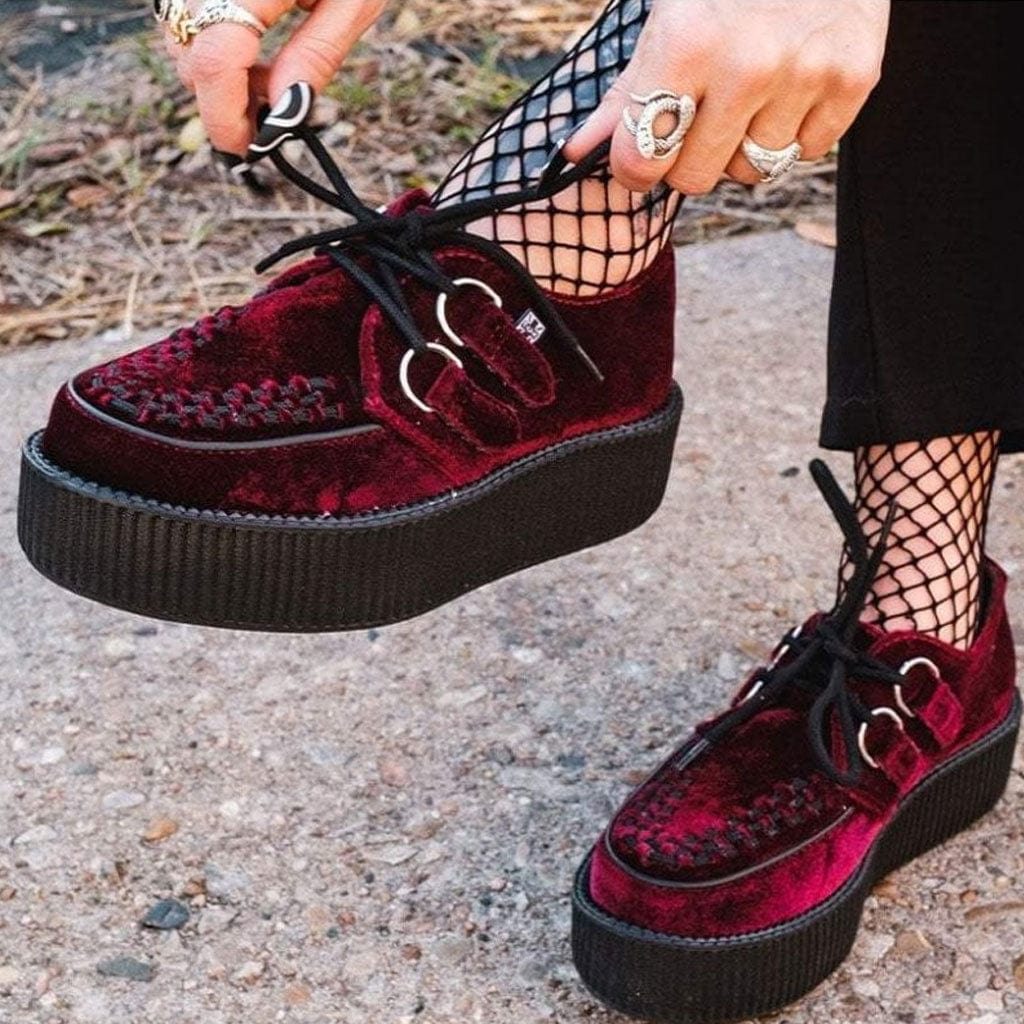 TUK Shoes Viva High Creeper Burgundy Velvet