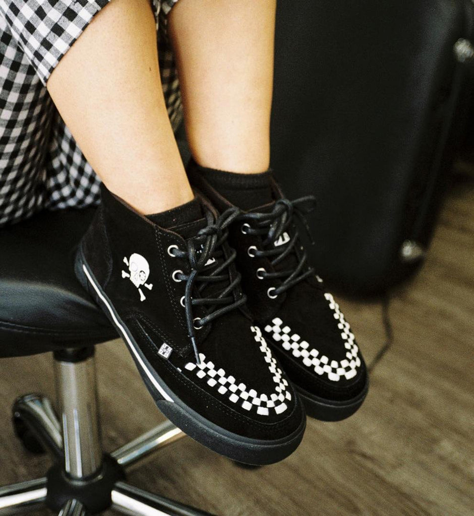 TUK Shoes Creeper Sneaker Mid Top Skull Black & White Suede