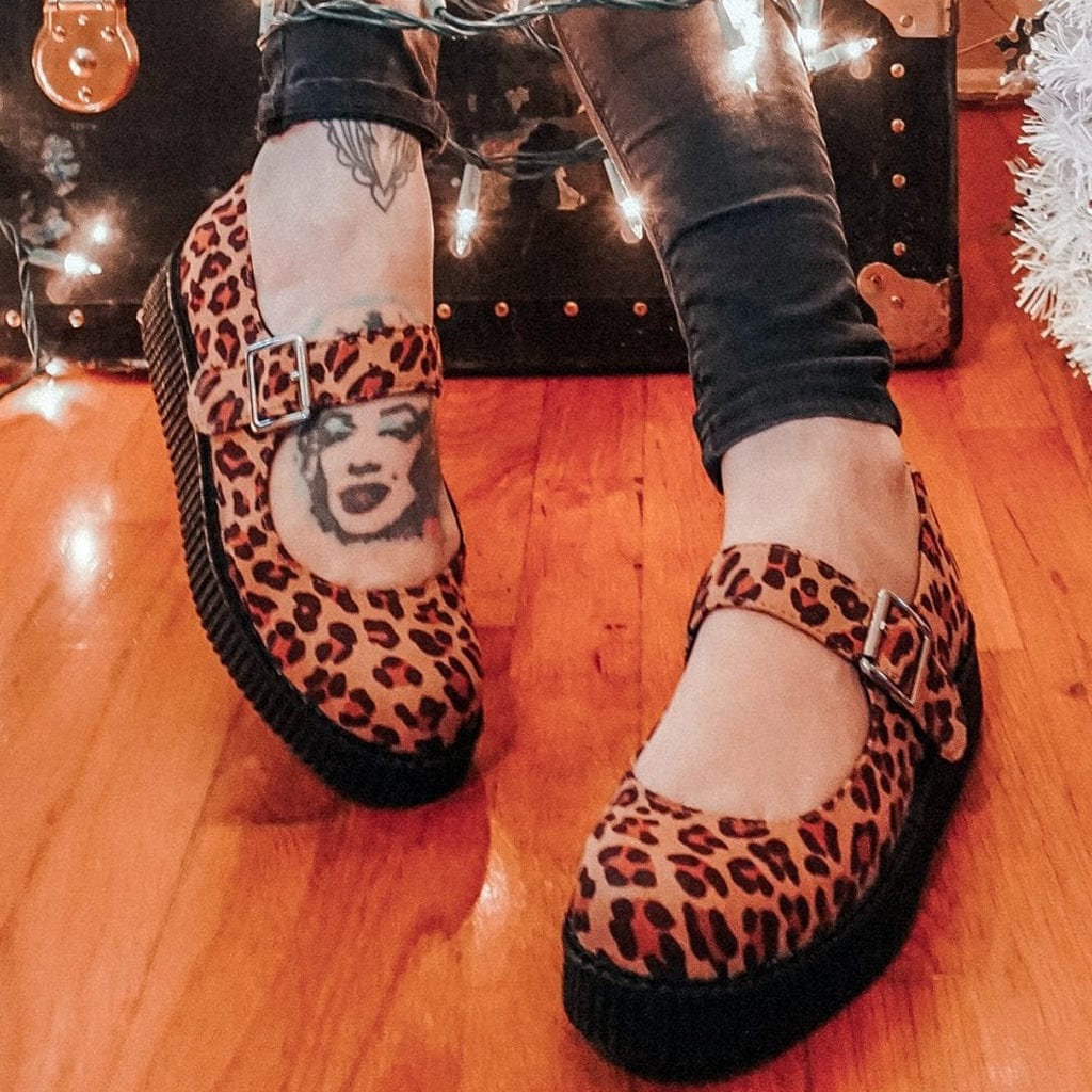 TUK Shoes Viva Flex Mary Jane Natural Leopard Faux Suede