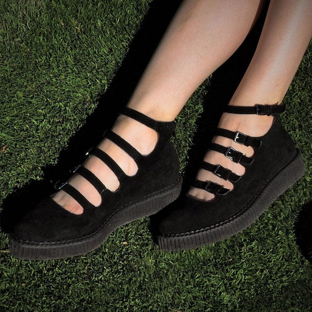 TUK Shoes Ballet Creeper Multi-Strap Black Vegan Suede