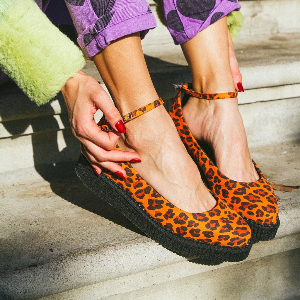 TUK Shoes Ballet Creeper Ankle Strap Orange Leopard Print