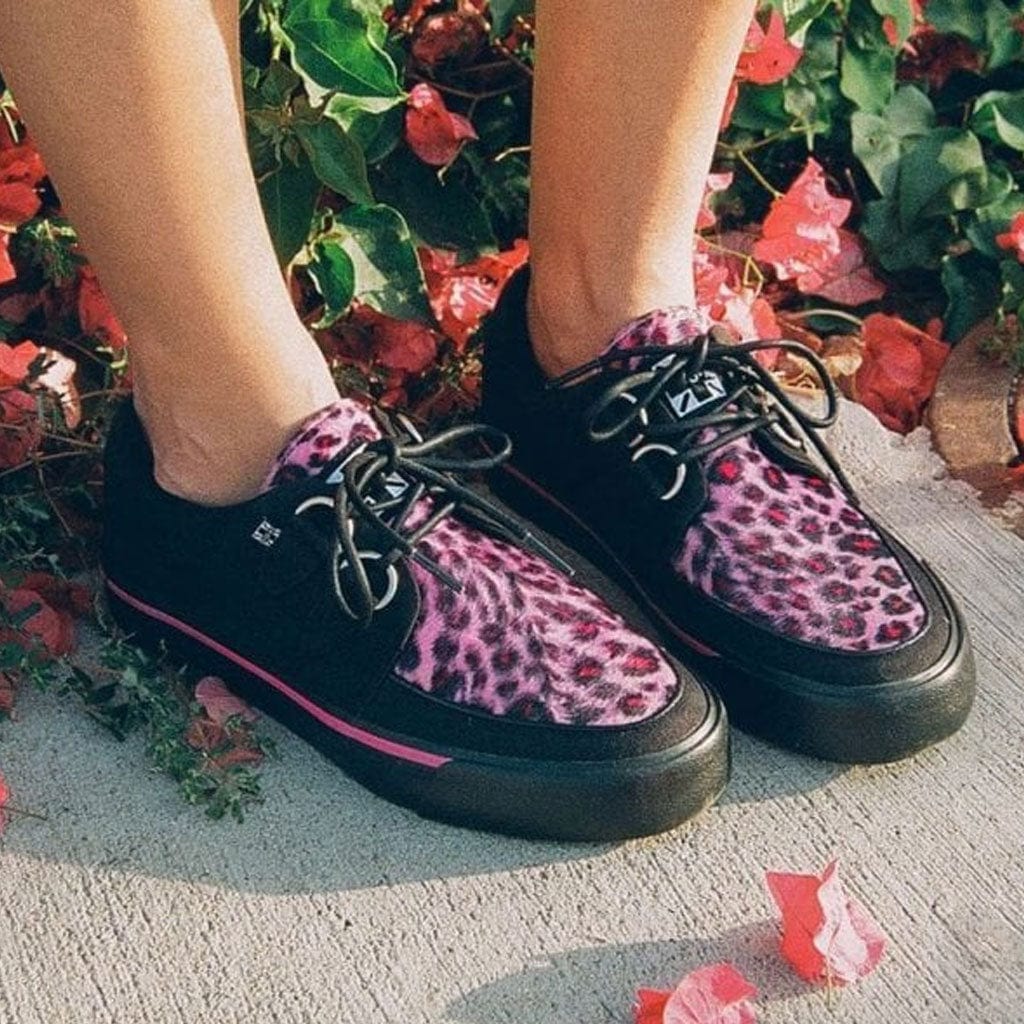 TUK Shoes Creeper Sneaker Black Canvas & Pink Leopard Print