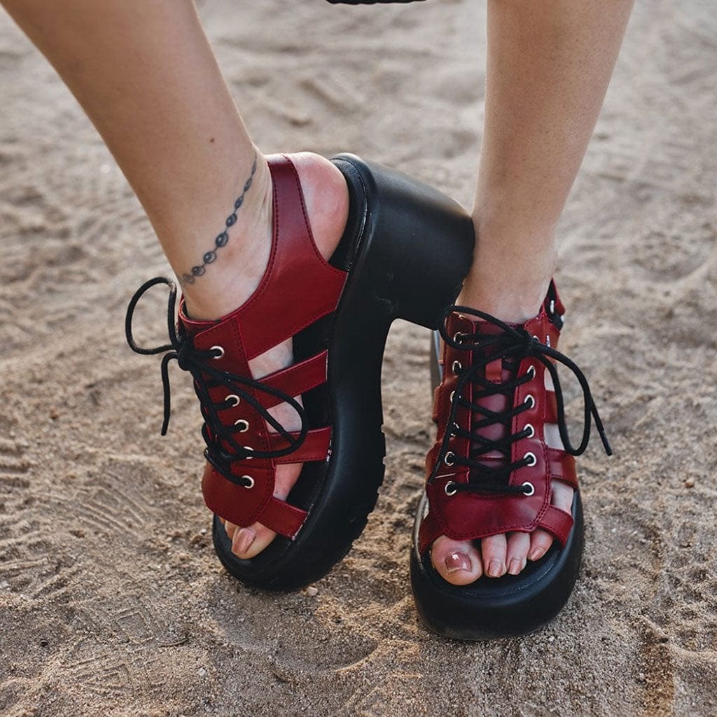TUK Shoes Bubble Heel Platform Sandal Red Vegan Leather