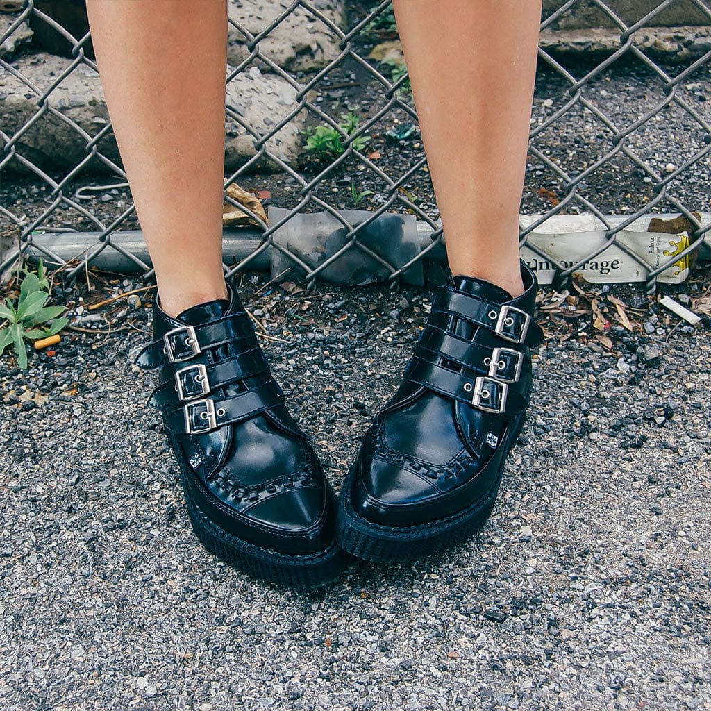 TUK Shoes Pointed Creeper 3 Buckle Boot Black Leather