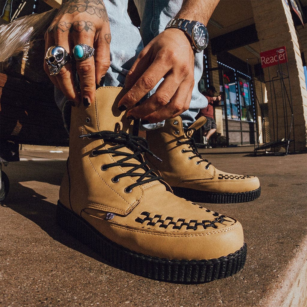 TUK Shoes Viva Flex Creeper Boot 7 Eye Tan Brush Off Tan Vegan Leather