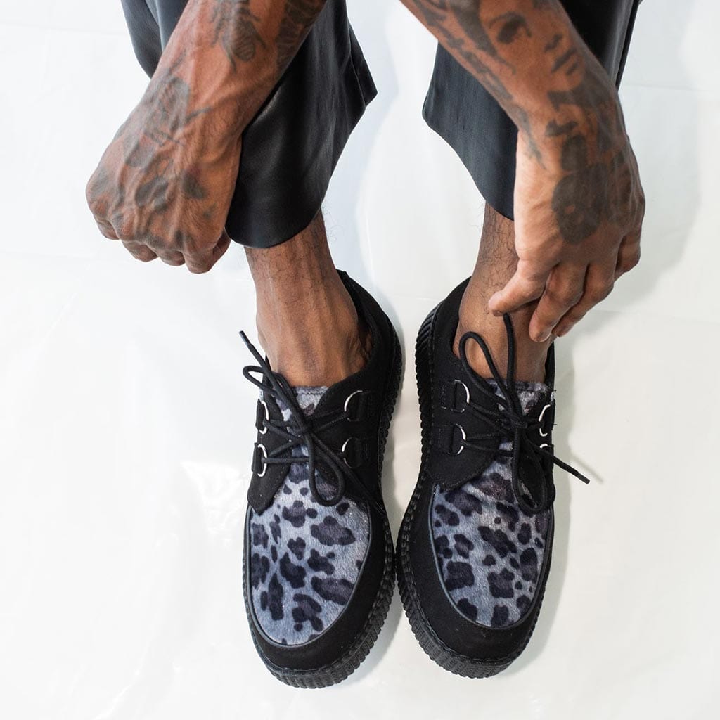 TUK Shoes Viva Flex Round Toe Creeper Black & Grey Leopard Suede